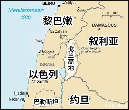 以色列,黎巴嫩,叙利亚地图