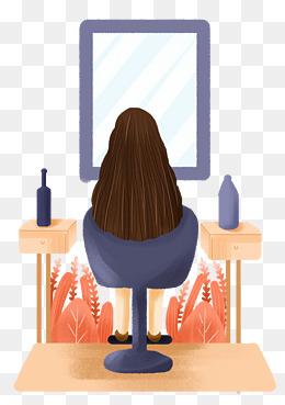 龙抬头剪头发镜子前的小女孩