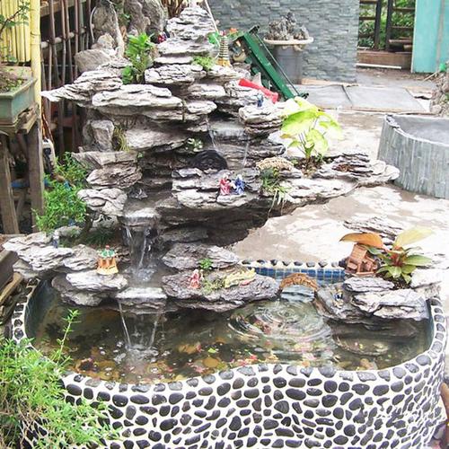 创意庭院阳台天然真黑石头假山水池鱼缸盆景入户花园流水喷泉装饰