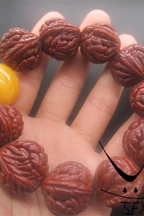 新款霸王龙桃核 金鱼肚文玩龙纹桃核手串 苍龙纹爆肚精品桃胡手串