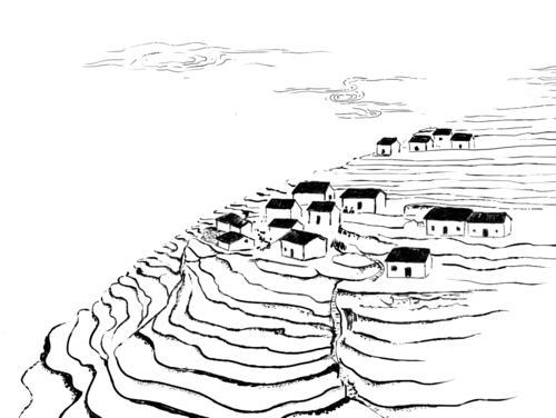 梯田的简笔画步骤