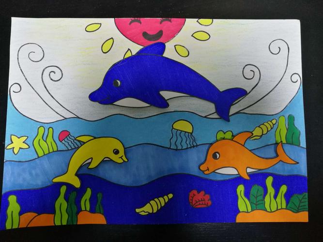 4月14日创意儿童画《海豚》