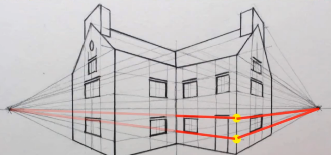 素描两点透视原理画法讲解教你轻松画房屋建筑