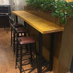 简约实木靠墙高脚吧台桌家用休闲咖啡奶茶店长条桌星巴克吧台桌椅