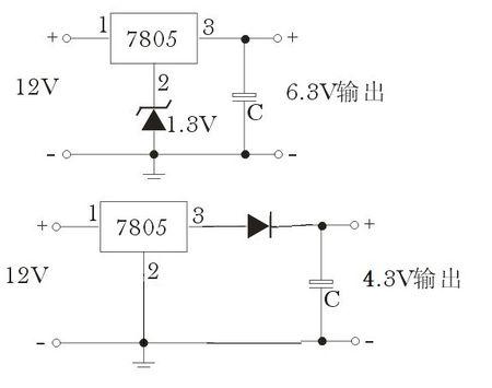 怎么用一个7805的稳压管加几个辅助元件设计一个输出为4.3v电压的电路