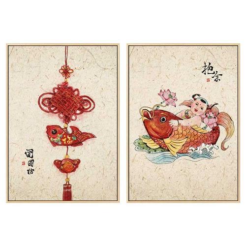 新年国风娃娃中国结餐桌背景餐厅客厅中国年春节现代装饰画