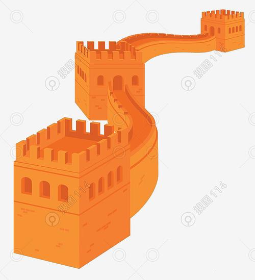 橘色卡通万里长城