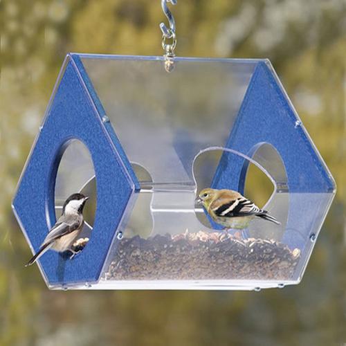 欧美户外亚克力鸟餵食器订制 有机玻璃田园鹩哥麻雀鸟类餵食器 自动鸟