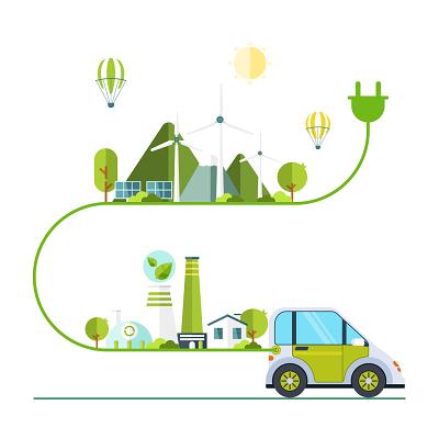 小清新绿色简约新能源汽车素材