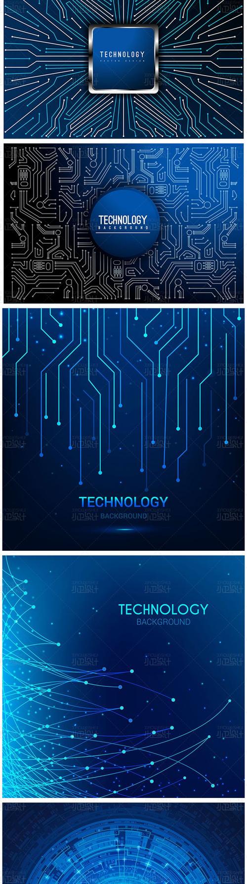 蓝色高清背景图库科技科幻电子元件未来几何线条平面设计素材矢量