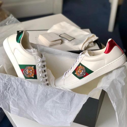 gucci古驰新款男士ace系列牛皮虎头刺绣系带休闲运动鞋457132a38g0