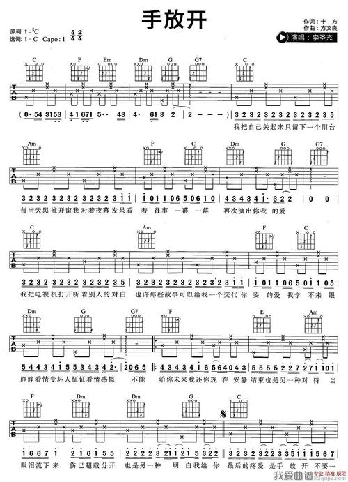 《李圣杰《手放开》吉他谱/六线谱》吉他谱