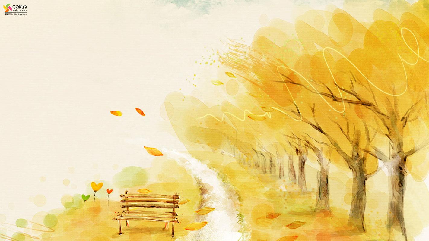 手绘小清新秋日插画电脑桌面壁纸