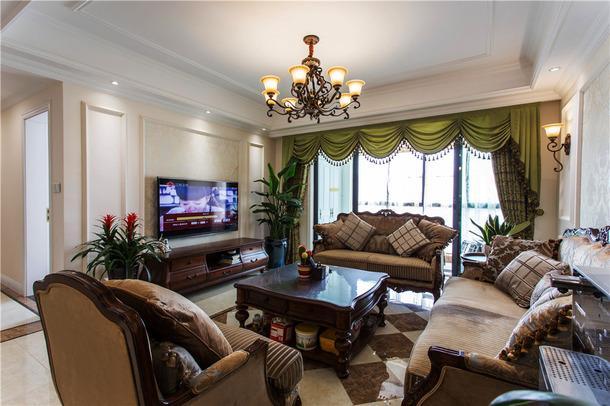 沙发美式风格客厅电视背景墙装修图美式风格实木电视柜图片装修效果图