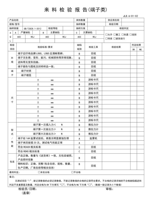 来料检验报告(端子类)