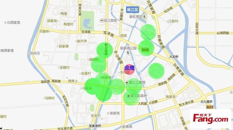 看一下吴江,吴江金鹰是紧靠着吴江政府,然后又紧靠吴江中轴中山南路