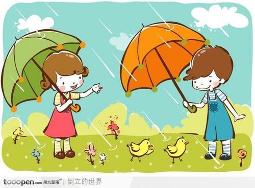 幼儿简笔画在雨中