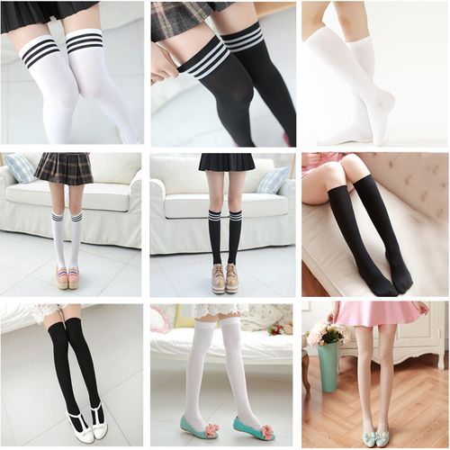 放心好店白色子女韩国学院风女过膝长筒袜