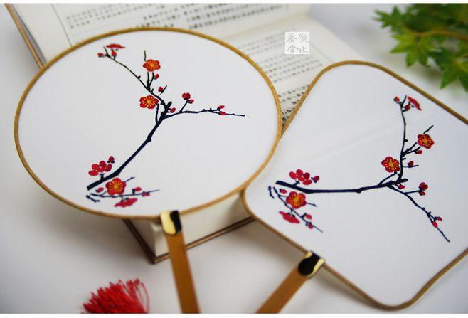 【观止茶舍】刺绣梅花团扇 汉服配饰方扇工艺礼品扇家居古典摆件 - 扇