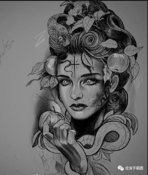 纹身图案 纹身手稿 杜莎纹身素材 美杜莎纹身图案