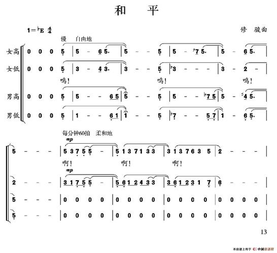 曲谱名:和平(修骏 词曲)合唱谱