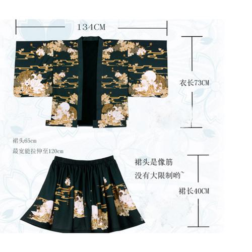日系软妹风画影可爱呆萌小狐仙印花日式和服羽织外套狐狸印花短裙