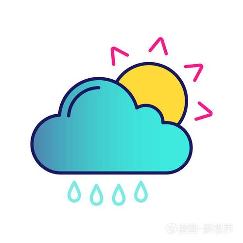 雨与太阳颜色图标晴天和阴雨天气小雨小雨零星的淋浴云太阳和雨滴天气