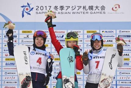 2月20日,在第八届亚洲冬季运动会单板滑雪女子回转比赛中,中国选手臧