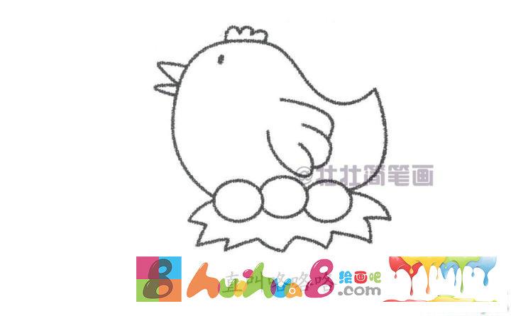 母鸡孵蛋简笔画画法_怎么画母鸡孵蛋的简笔画