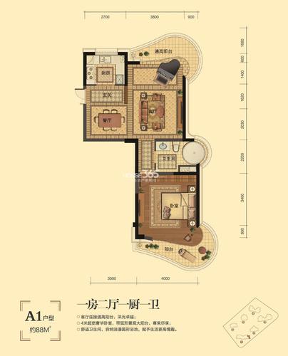东方御府a1户型图88方(1号楼)