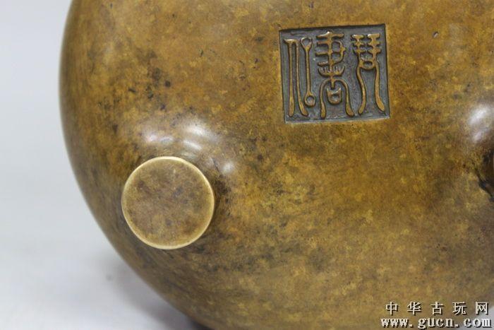 明宣德琴书侣款雪花点素圆鼎香炉极品香炉