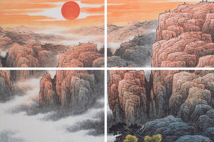 【已售】山水名家牛鸿亮八尺横幅山水《如日中天》