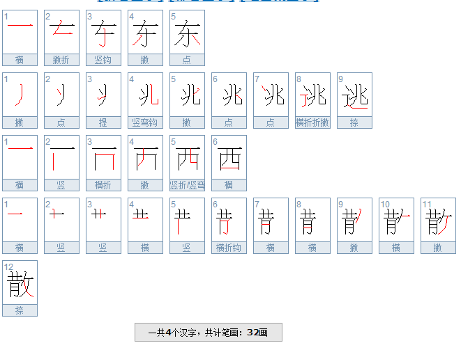 东逃西散笔画是多少
