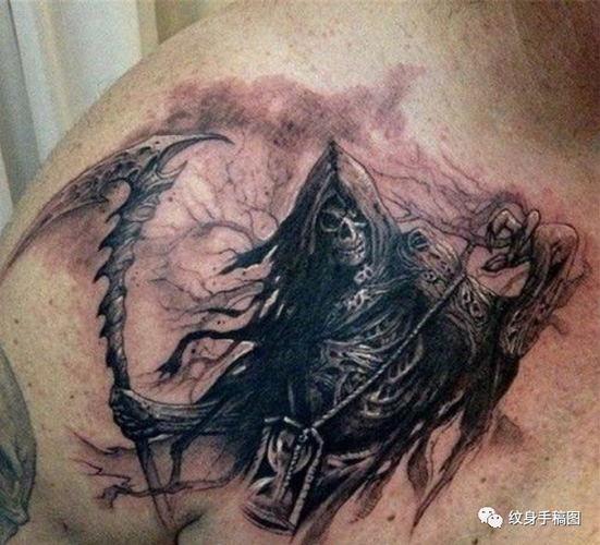 死神纹身 纹身图案 纹身素材 满背纹身 满背死神纹身素材 镰刀死神