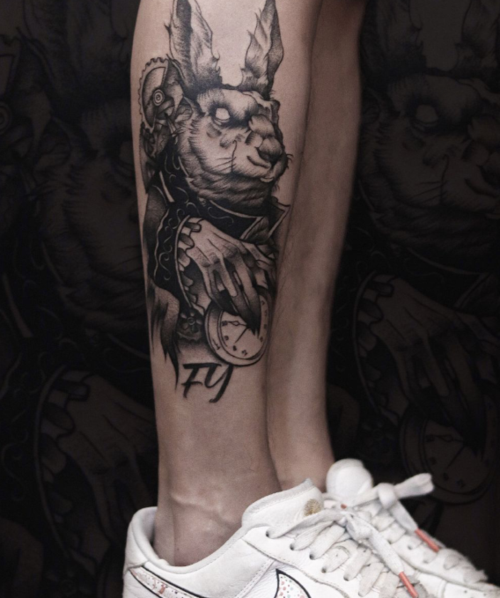 女生各部位兔子纹身图集吉祥又可爱的寓意34