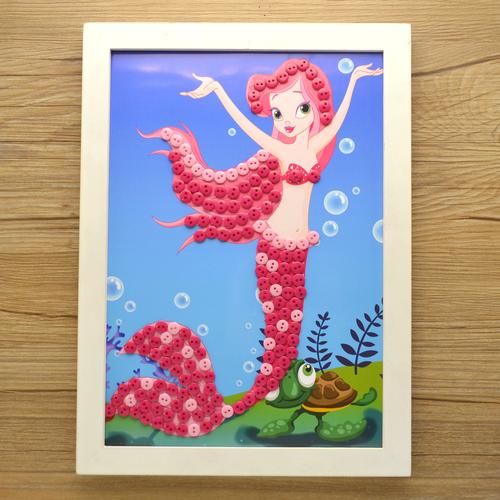 儿童益智创意材料包幼儿园纽扣子亲子装饰粘贴画手工作业美人鱼
