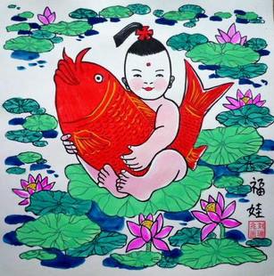 儿童简笔画娃娃抱鱼