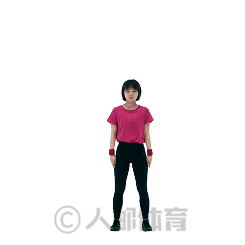 (10 次 / 间歇 60 秒) ▼ 落地缓冲原地起跳 目标肌群:腿部肌群,全身