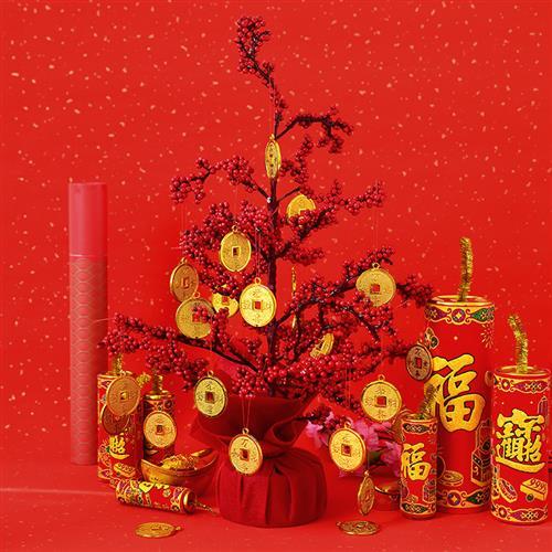 2021新年转运发财图片,必给自己财运旺的图片 2021牛年新年装饰家用室内红果发财装饰树摆件春节