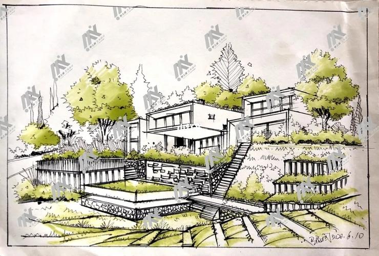 景观设计范画步骤解析_马克笔_设计_上色_草坪_调色_景观设计_文化