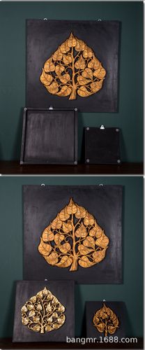 泰国进口木雕装饰品批发菩提树挂板创意复古壁挂玄关客厅壁饰