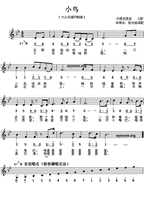 小鸟_小鸟简谱_小鸟吉他谱_钢琴谱-查字典简谱网