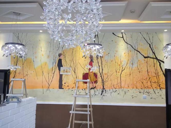 手绘墙,又叫墙绘,是用丙烯颜料在墙体上绘画,画师可根据家里的布置
