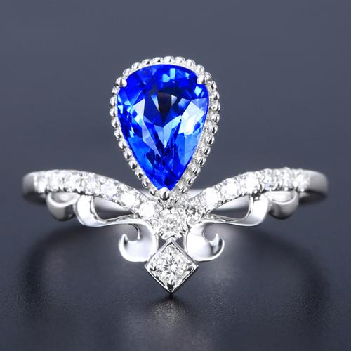 39克拉矢车菊蓝天然蓝宝石戒指女18k白金镶嵌钻石 l6562