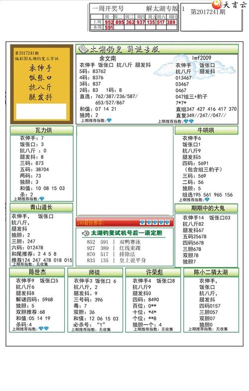 17241期解太湖3d字图迷汇总报