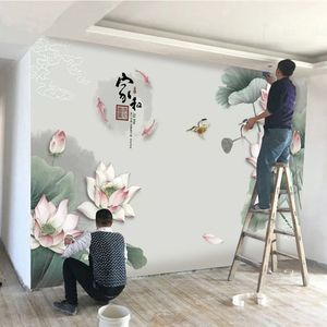 手绘荷花墙纸图片