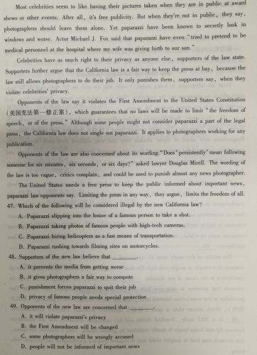 高二英语阅读理解练习