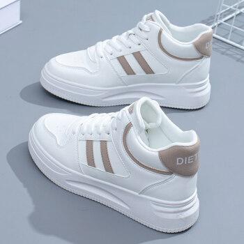 高中生穿的波鞋小白鞋女鞋百搭厚底休闲运动高帮秋冬秋鞋学生白棕35