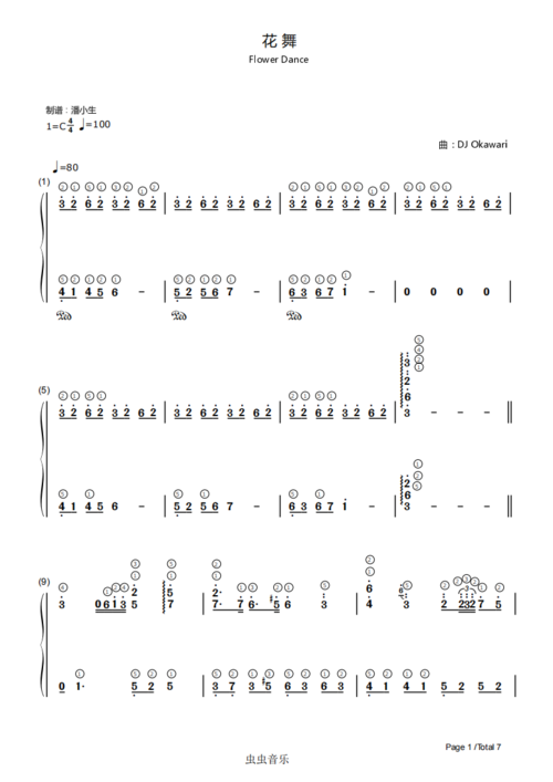 钢琴谱:[双手简谱] 花之舞 带指法 flower dance 简单版 c调 花舞