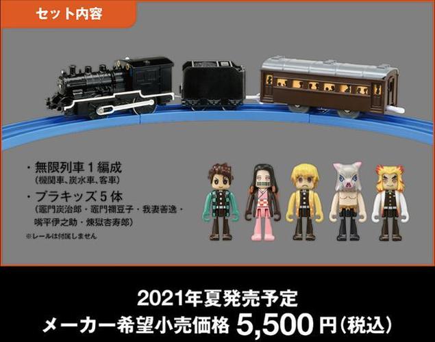 plakids 人偶,以及由车头,煤水车,客车三节构成的「无限列车」,搭配